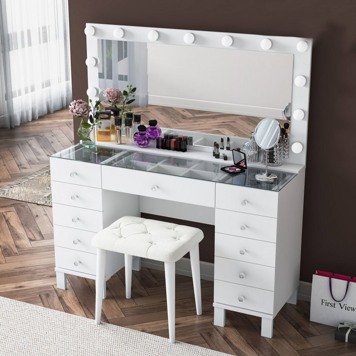 Hanah Home Mesa de Maquillaje BJ163 - 4002 con 13 Focos y Puff Blanco Hanah Home Mesa de Maquillaje BJ163 - 4002 con 13 Focos y Puff Blanco